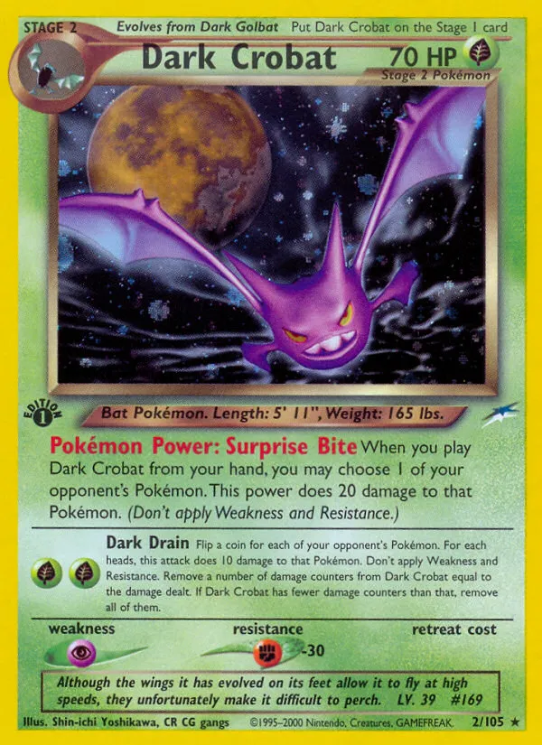 2002 Neo Destiny Dark Crobat #002/105 Rare Holo card image