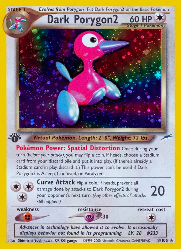 2002 Neo Destiny Dark Porygon2 #008/105 Rare Holo card image