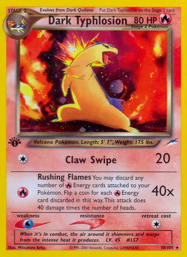 2002 Neo Destiny Dark Typhlosion Rare Holo #010/105 Rare Holo card image
