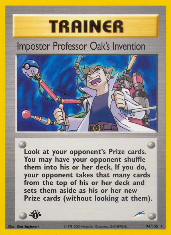 2002 Neo Destiny Impostor Professor Oak's Invention #094/105 Rare card image