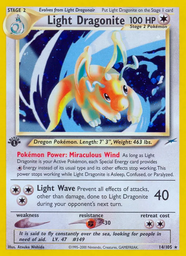 2002 Neo Destiny Light Dragonite #014/105 Rare Holo card image