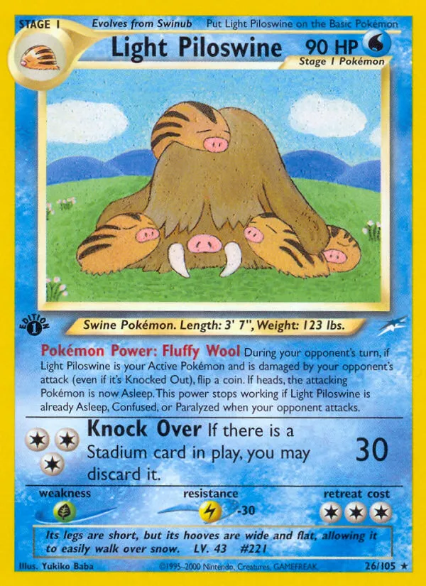 2002 Neo Destiny Light Piloswine #026/105 Rare card image