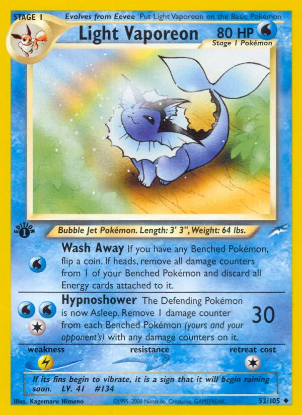 2002 Neo Destiny Light Vaporeon #052/105 Uncommon card image