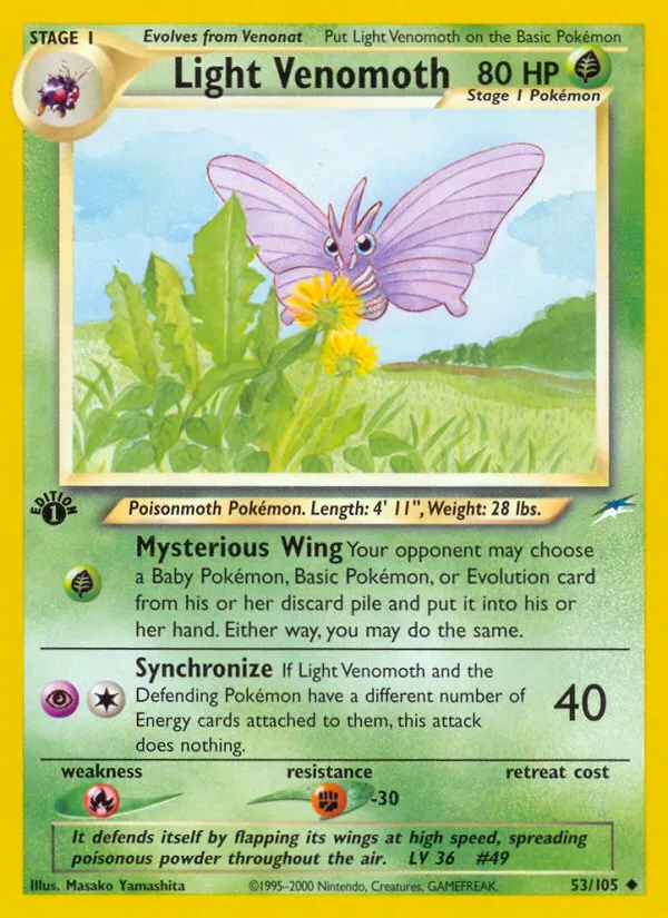 2002 Neo Destiny Light Venomoth #053/105 Uncommon card image