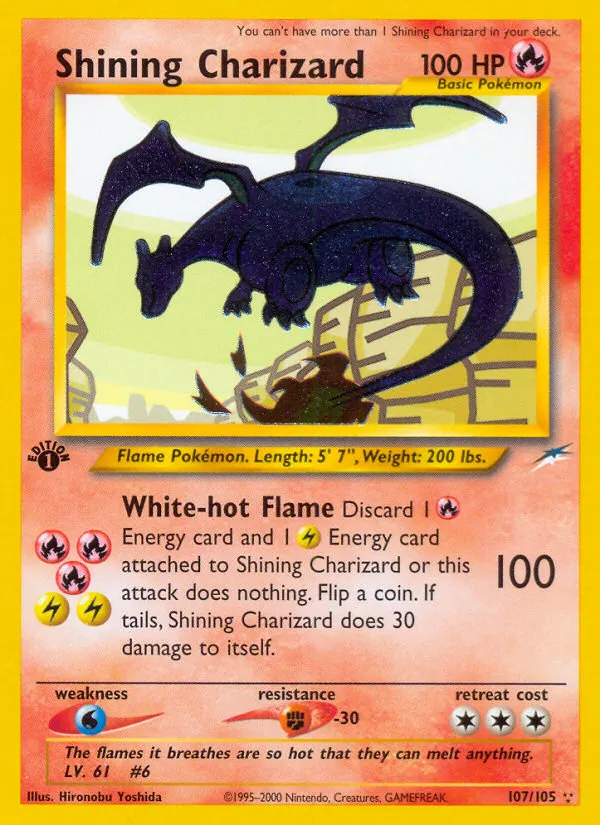 2002 Neo Destiny Shining Charizard #107/105 Rare Shining card image