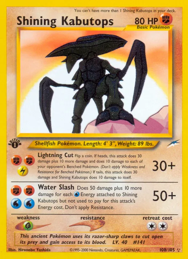 2002 Neo Destiny Shining Kabutops #108/105 Rare Shining card image
