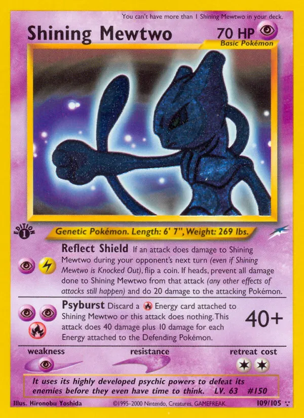 2002 Neo Destiny Shining Mewtwo #109/105 Rare Shining card image