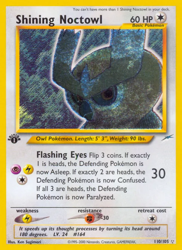 2002 Neo Destiny Shining Noctowl #110/105 Rare Shining card image