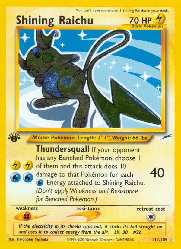 2002 Neo Destiny Shining Raichu #111/105 Rare Shining card image