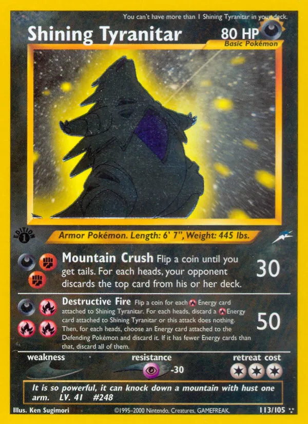 2002 Neo Destiny Shining Tyranitar #113/105 Rare Shining card image