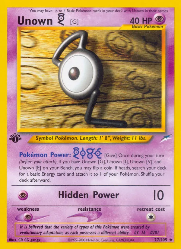 2002 Neo Destiny Unown [G] #027/105 Rare card image