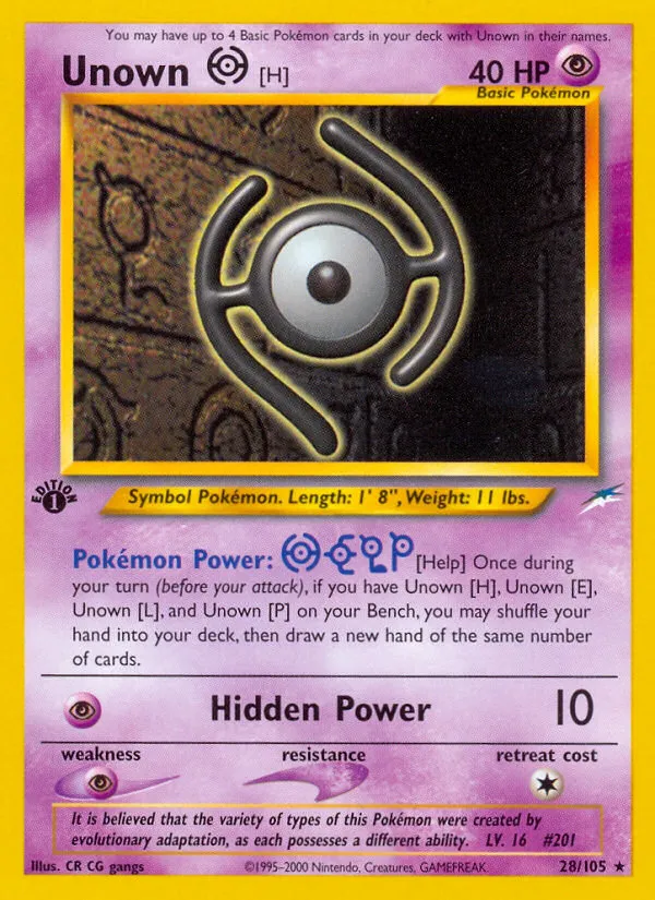 2002 Neo Destiny Unown [H] #028/105 Rare card image