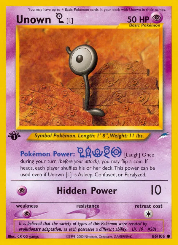 2002 Neo Destiny Unown [L] #086/105 Common card image