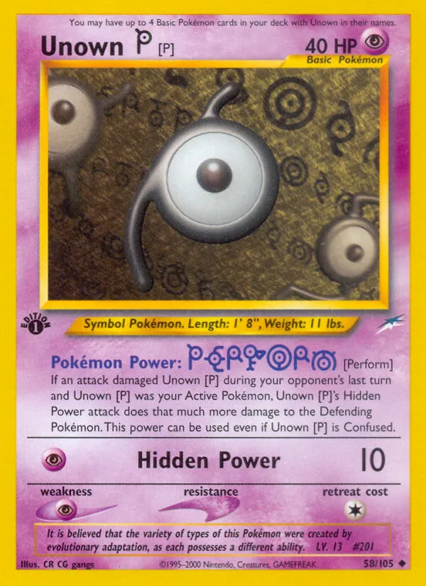 2002 Neo Destiny Unown [P] #058/105 Uncommon card image