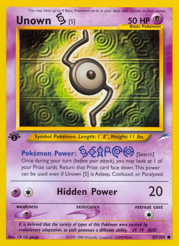 2002 Neo Destiny Unown [S] #087/105 Common card image