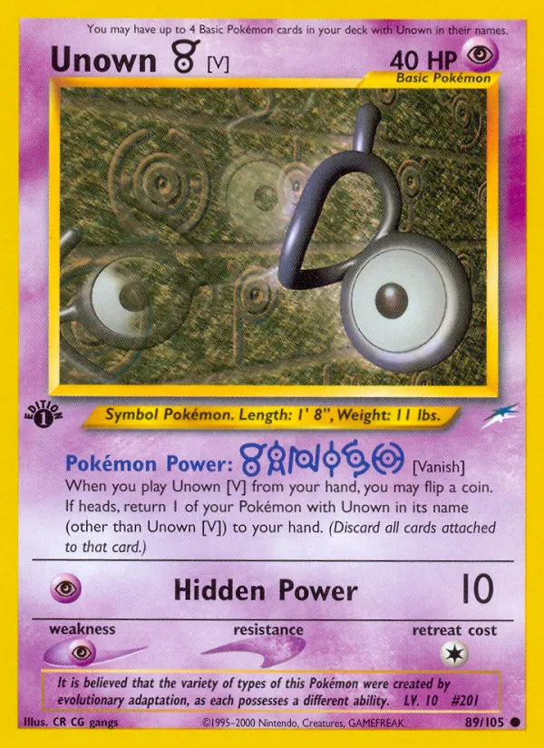 2002 Neo Destiny Unown [V] #089/105 Common card image