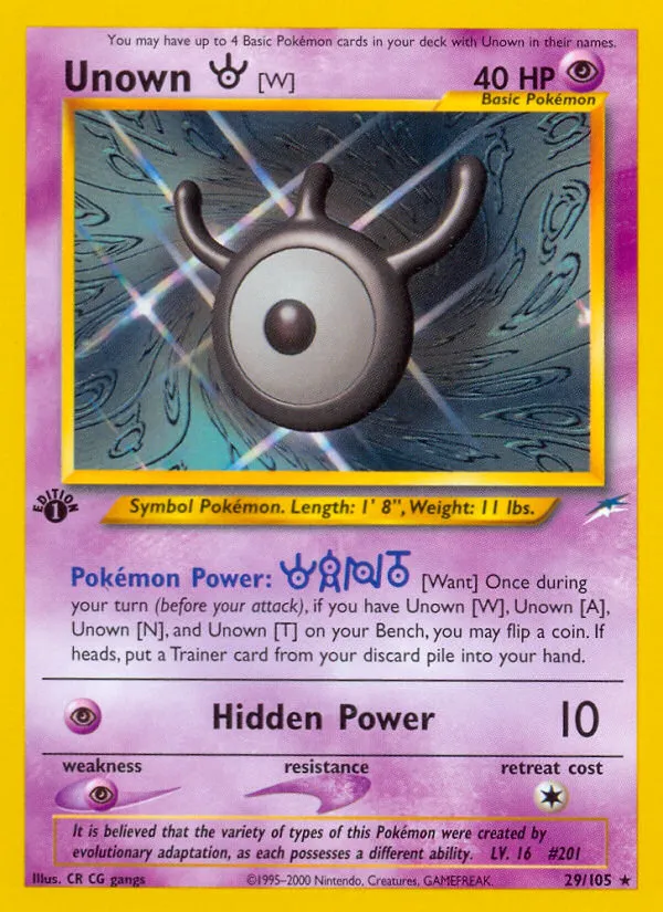 2002 Neo Destiny Unown [W] #029/105 Rare card image