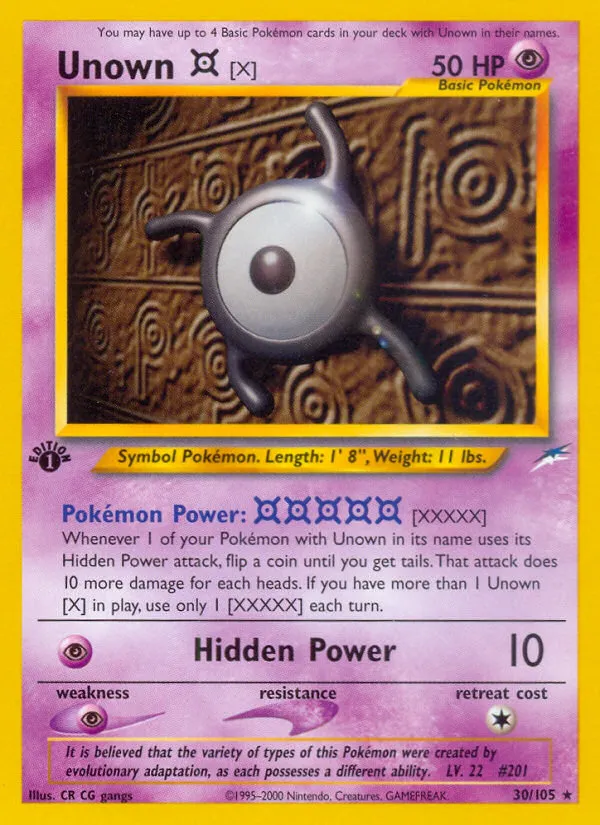2002 Neo Destiny Unown [X] #030/105 Rare card image