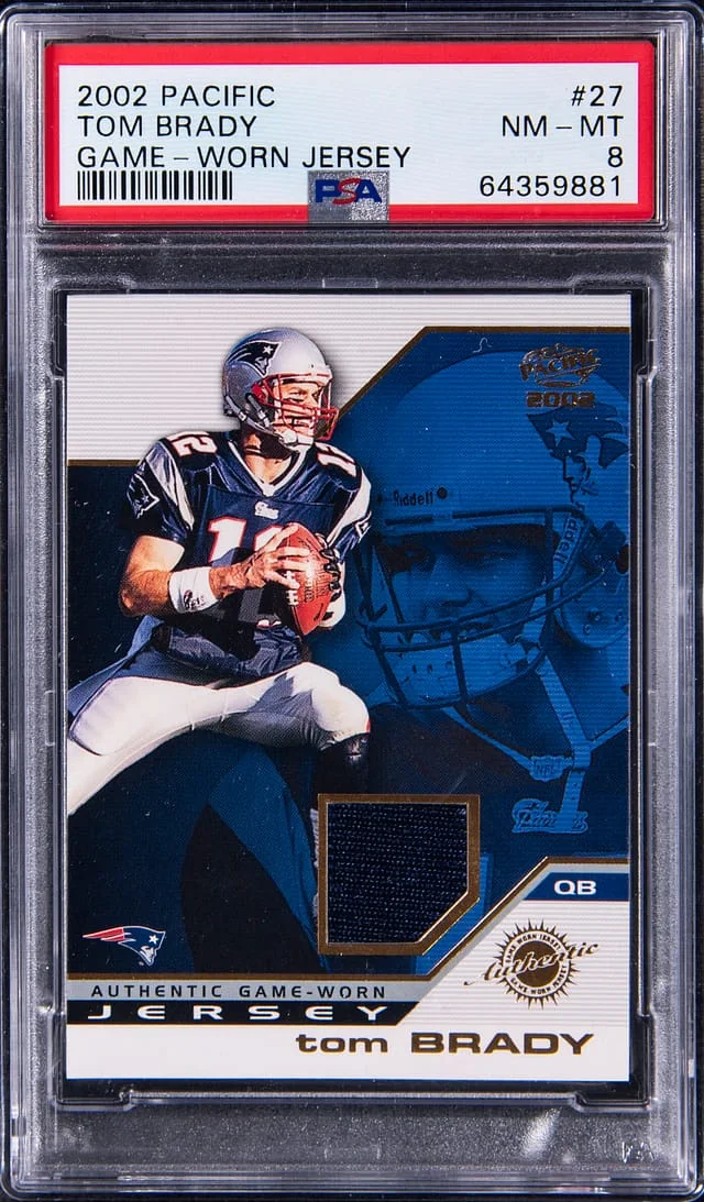 2002 Pacific Game Worn Jersey Tom Brady #27 card image