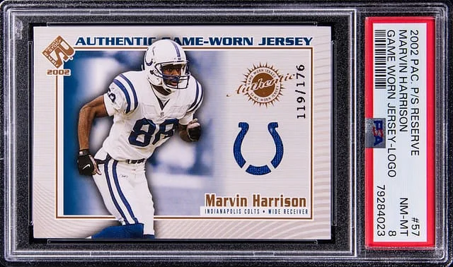 2002 Pacific Private Stock Reserve Game Worn Jersey Logo Marvin Harrison #57 card image