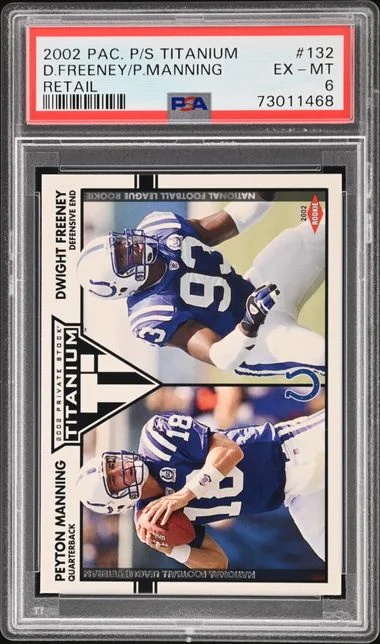 2002 Pacific Private Stock Titanium Retail Dwight Freeney/Peyton Manning #132 card image