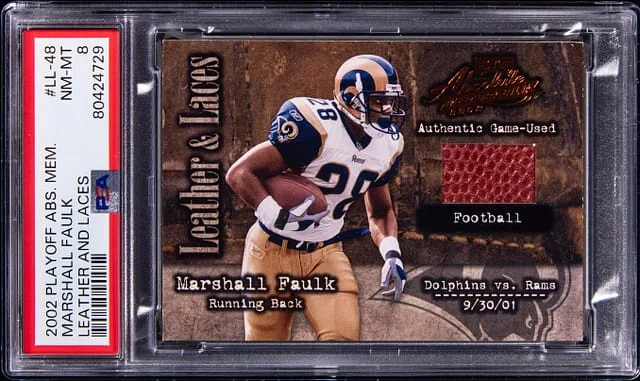 2002 Playoff Absolute Memorabilia Marshall Faulk Leather And Laces #LL-48 card image