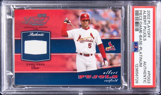 2002 Playoff Albert Pujols Piece of the Game Base Platinum #POG-3 card image