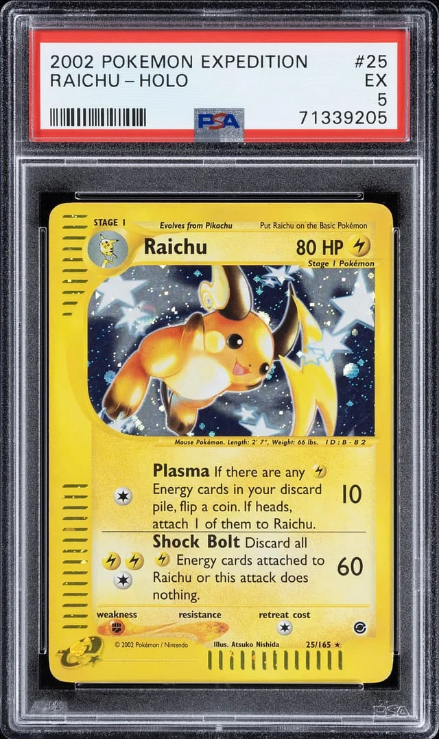 2002 Pokemon Expedition Rare Holofoil Raichu #25 card image