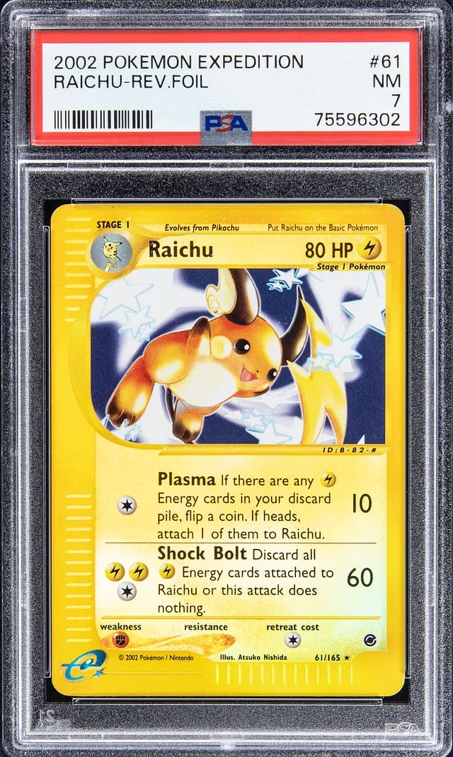 2002 Pokemon Expedition Rare Reverse Holofoil Raichu #61 card image