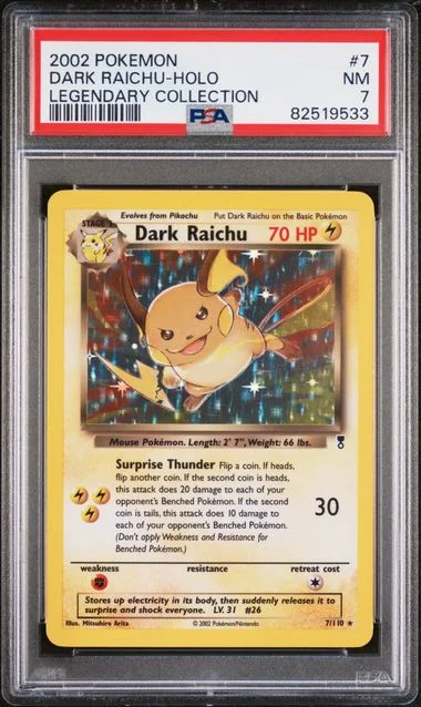 2002 Pokemon Legendary Collection Dark Raichu-Holo #7 card image