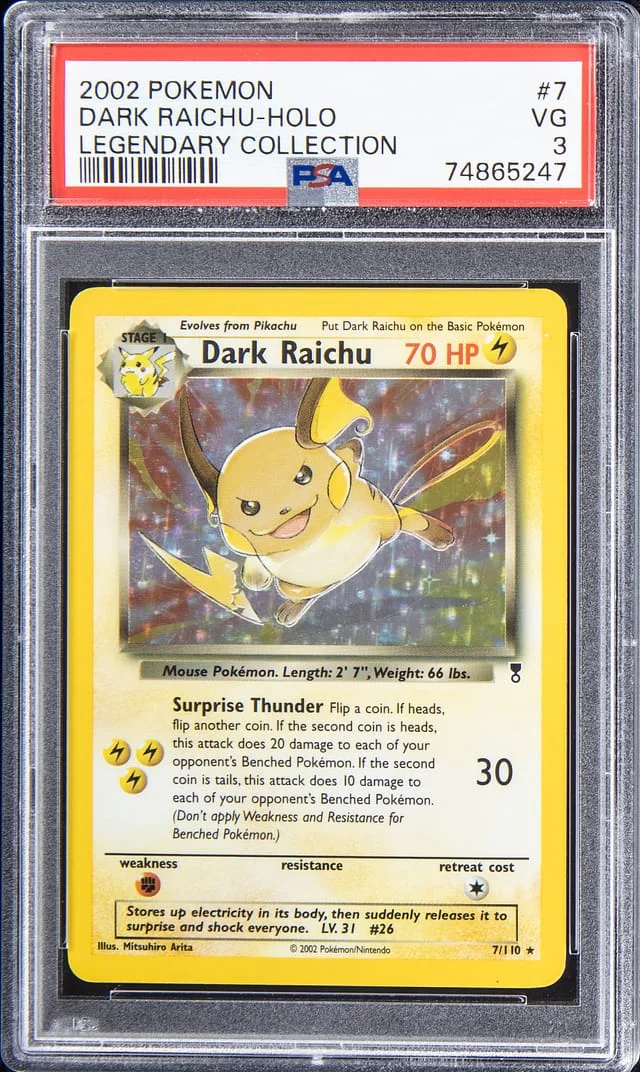 2002 Pokemon Legendary Collection Rare Holofoil Dark Raichu #7 card image