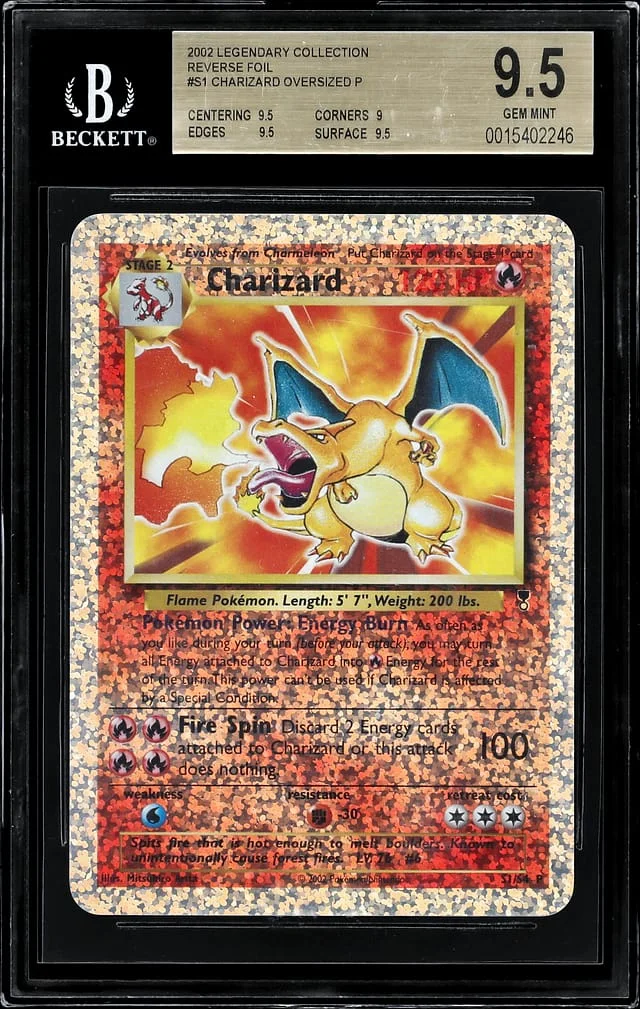 2002 Pokemon Legendary Collection Reverse Foil Box Topper Charizard #S1 card image