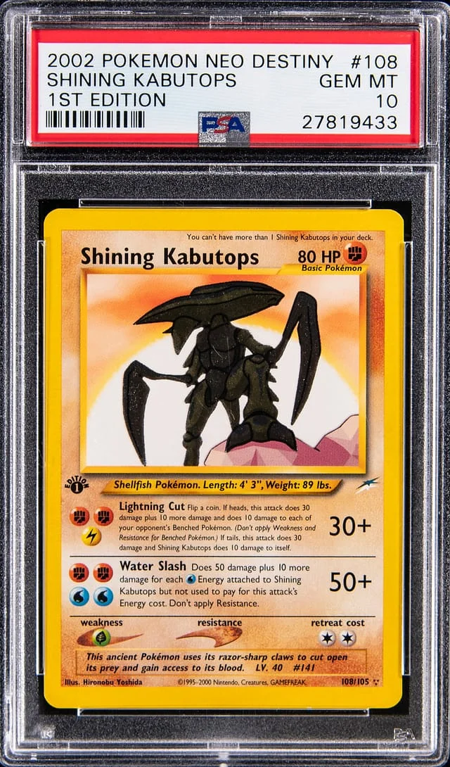 2002 Pokemon Neo Destiny 1st Edition Holo Shining Kabutops #108 card image