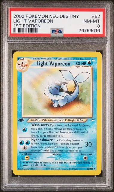 2002 Pokemon Neo Destiny 1st Edition Light Vaporeon #52 card image