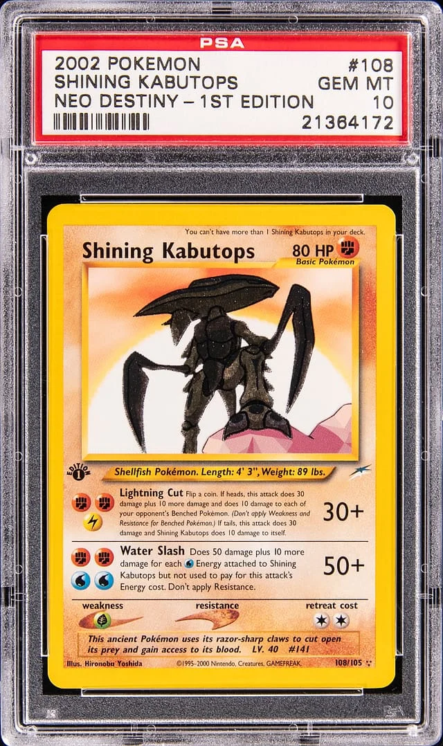 2002 Pokemon Neo Destiny 1st Edition Shining Kabutops #108 card image