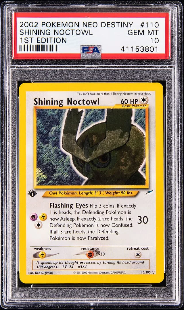 2002 Pokemon Neo Destiny 1st Edition Shining Noctowl #110 card image