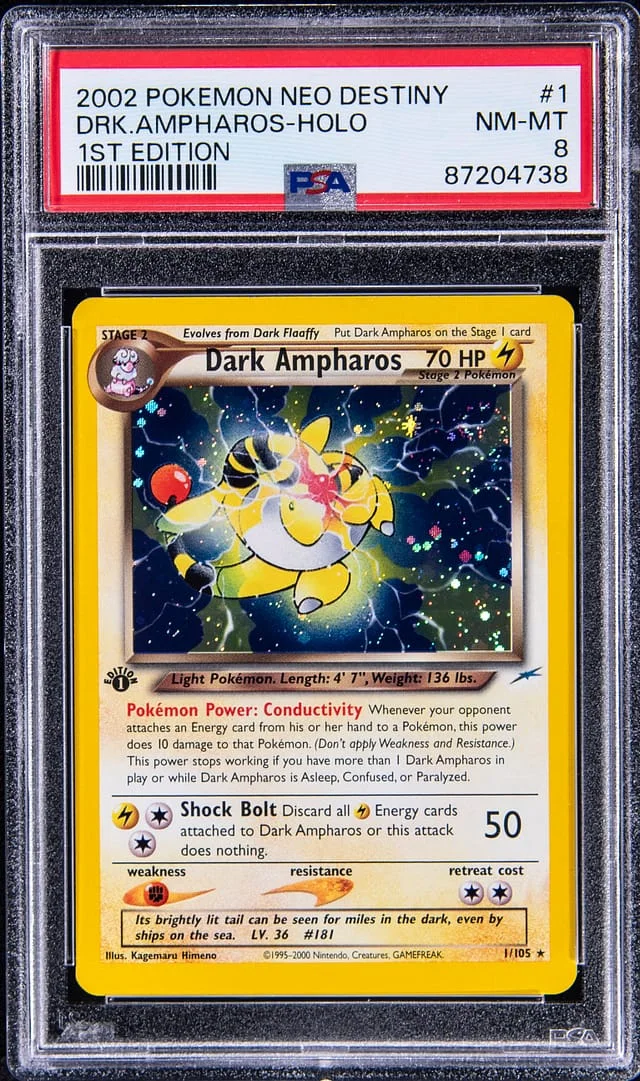 2002 Pokemon Neo Destiny First Edition Holographic Rare Dark Ampharos #1 card image
