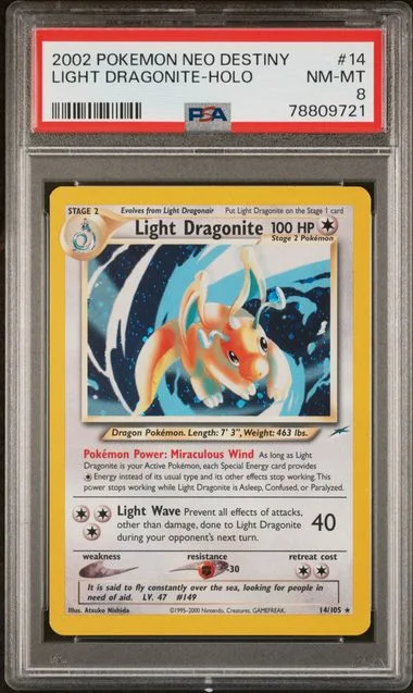 2002 Pokemon Neo Destiny Light Dragonite-Holo #14 card image