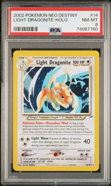 2002 Pokemon Neo Destiny Rare Holofoil Light Dragonite #14 card image