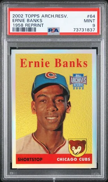2002 Topps Archives Reprint 64 Ernie Banks Reserve #1958 card image