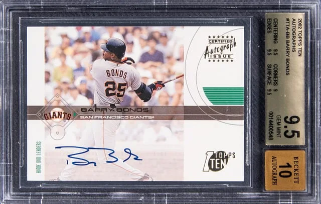 2002 Topps Barry Bonds Ten Autograph #TTA-BB card image