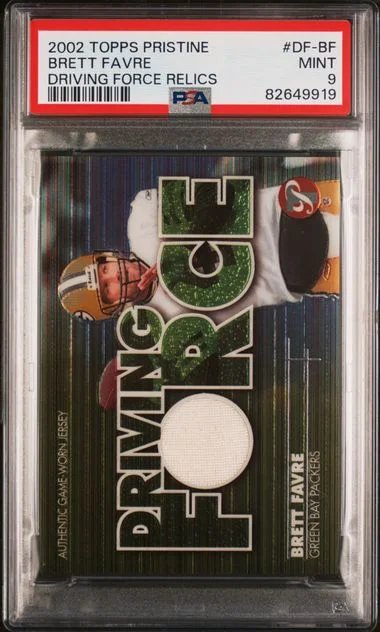 2002 Topps Brett Favre Pristine Driving Force Relics Driving Force Relics #DF-BF card image