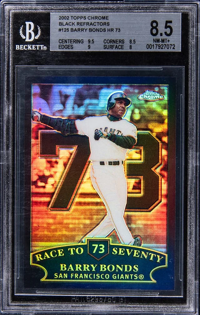 2002 Topps Chrome Barry Bonds Race To 73-Black Refractor #125 card image