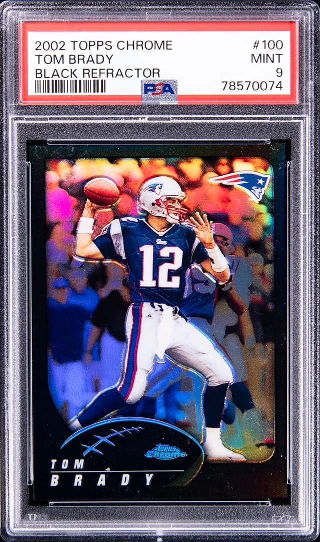 2002 Topps Chrome Black Tom Brady Refractor #100 card image