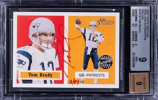 2002 Topps Heritage Real One Tom Brady Autographs Red Ink #HR-TB card image