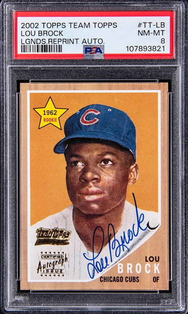 2002 Topps Lou Brock Team Topps Legends Reprint Autographs #TT-LB card image