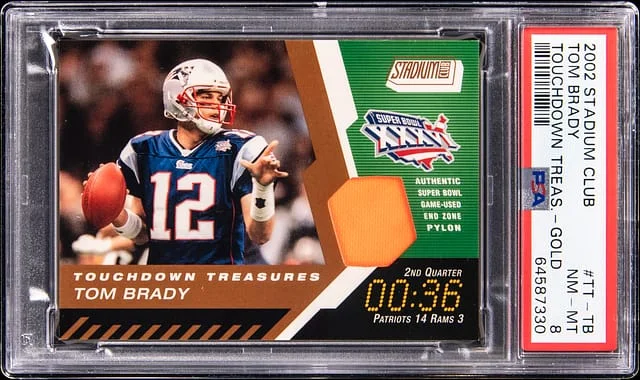 2002 Topps Stadium Club Tom Brady Game-Used Touchdown Treasures #TT-TB card image