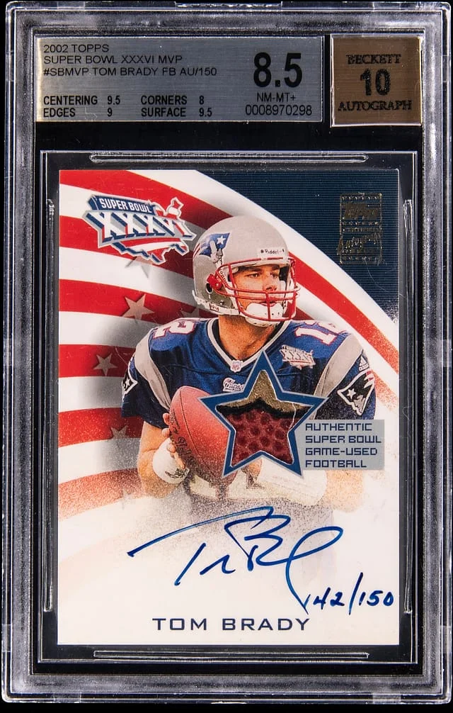 2002 Topps Tom Brady Bowl XXXVI MVP Football Relic Autograph #SBMVP card image