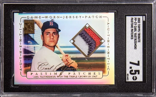 2002 Topps Tribute Carl Yastrzemski Pastime Patches" Refractor #PPCY card image