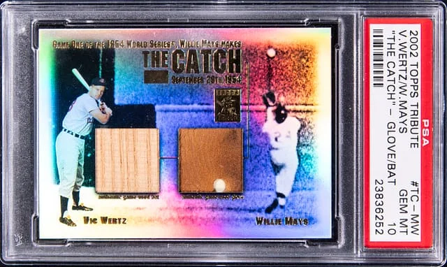 2002 Topps Tribute Vic Wertz/Willie Mays The Catch Glove/Bat #TC-MW card image
